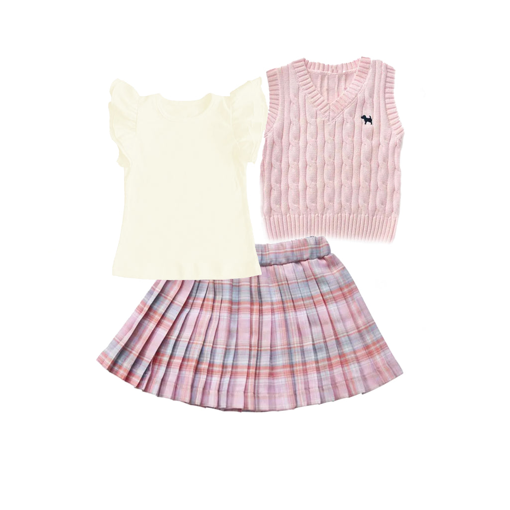 Mi Amore Gigi Plaid Skirt and Top with Vest Set