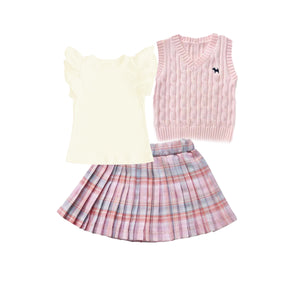 Mi Amore Gigi Plaid Skirt and Top with Vest Set