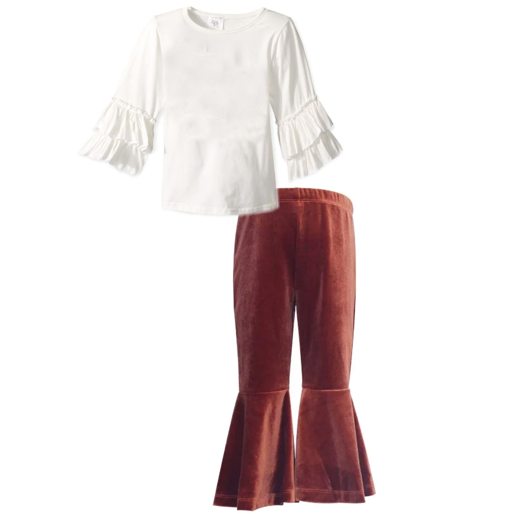 Mi Amore Gigi Bell Ruffle Top and Velvet Bell Bottom Pant Set