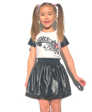 Mi Amore Gigi Little and Big Girls Graphic Interchangeable 3D Star Top & Faux Leather Skirt Set