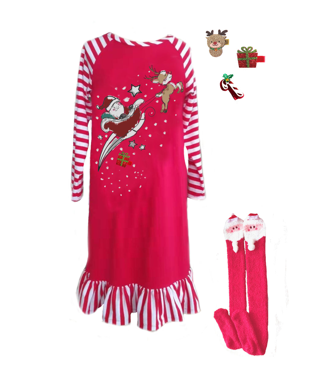 Mi Amore Gigi Interchangeable Accessory 3D Holiday Graphic Nightgown and Sock Set